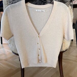 Reformation Cream Short Sleeve V-Neck Button Cardigan